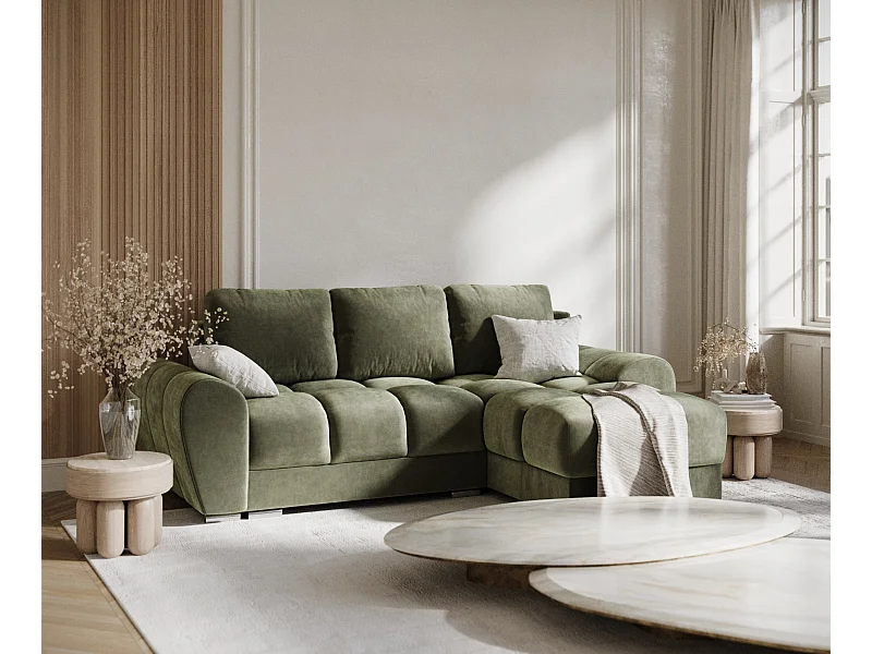 Ecksofa aus Samtstoff Peebles - Vier-Personen - olivenfarbe