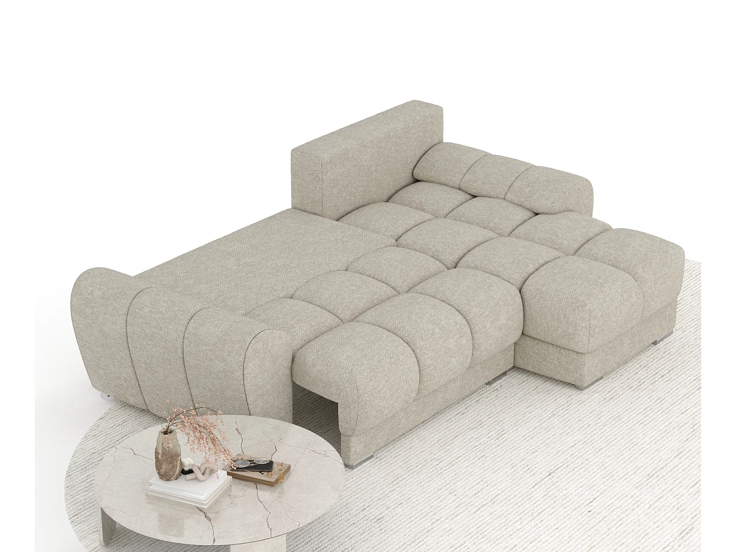 Canapé d'angle en tissu chenille Peebles - 4 places - beige gris