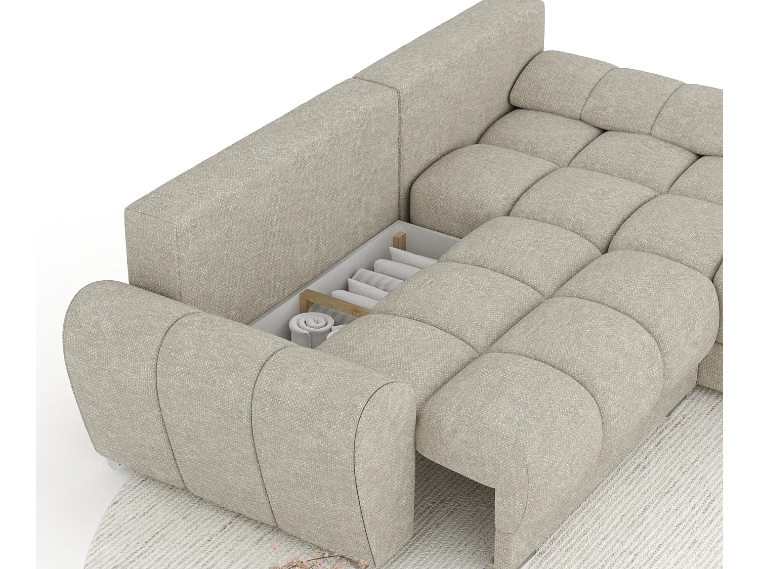 Canapé d'angle en tissu chenille Peebles - 4 places - beige gris