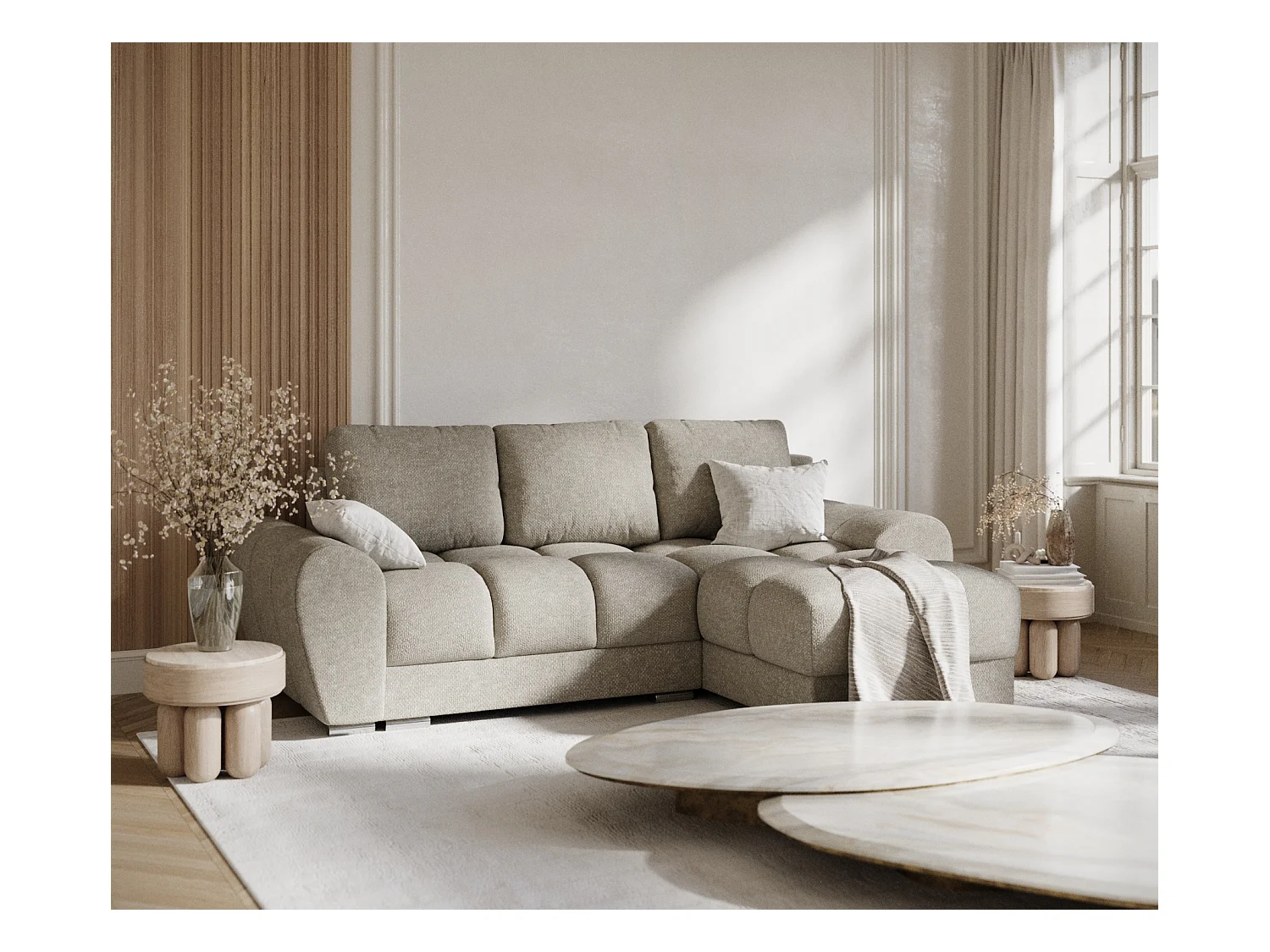 Ecksofa aus Chenille-Stoff Peebles - Vier-Personen - beige grau
