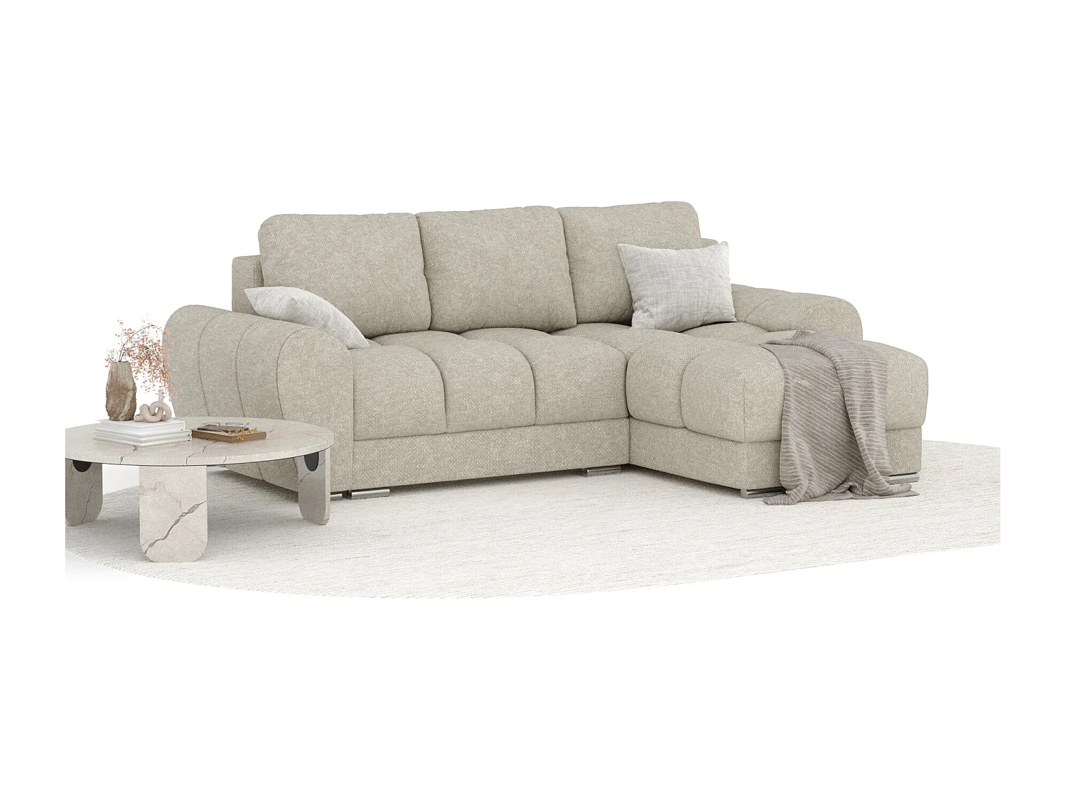 Canapé d'angle en tissu chenille Peebles - 4 places - beige gris