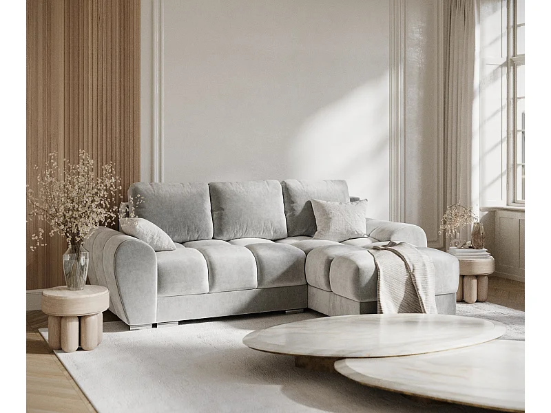 Narożnik w tkaninie welwetowej Peebles - czteroosobowy - jasnoszary