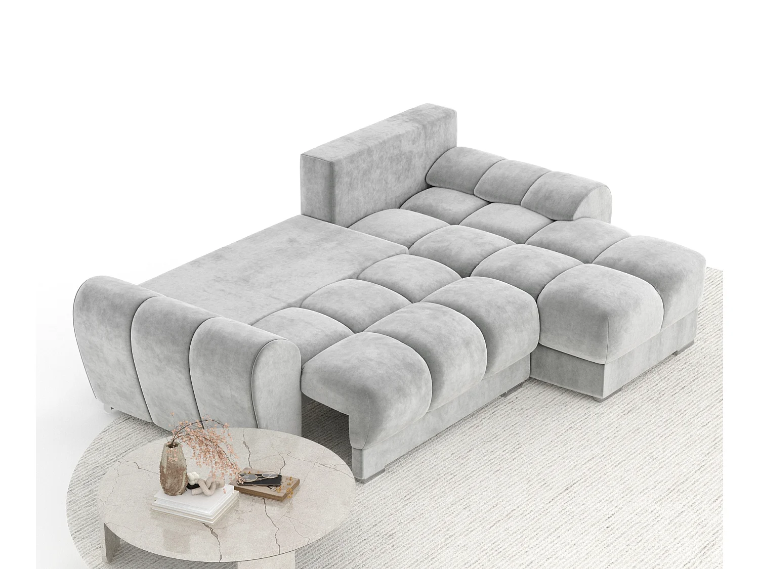 Canapé d'angle en tissu velours Peebles - 4 places - gris clair