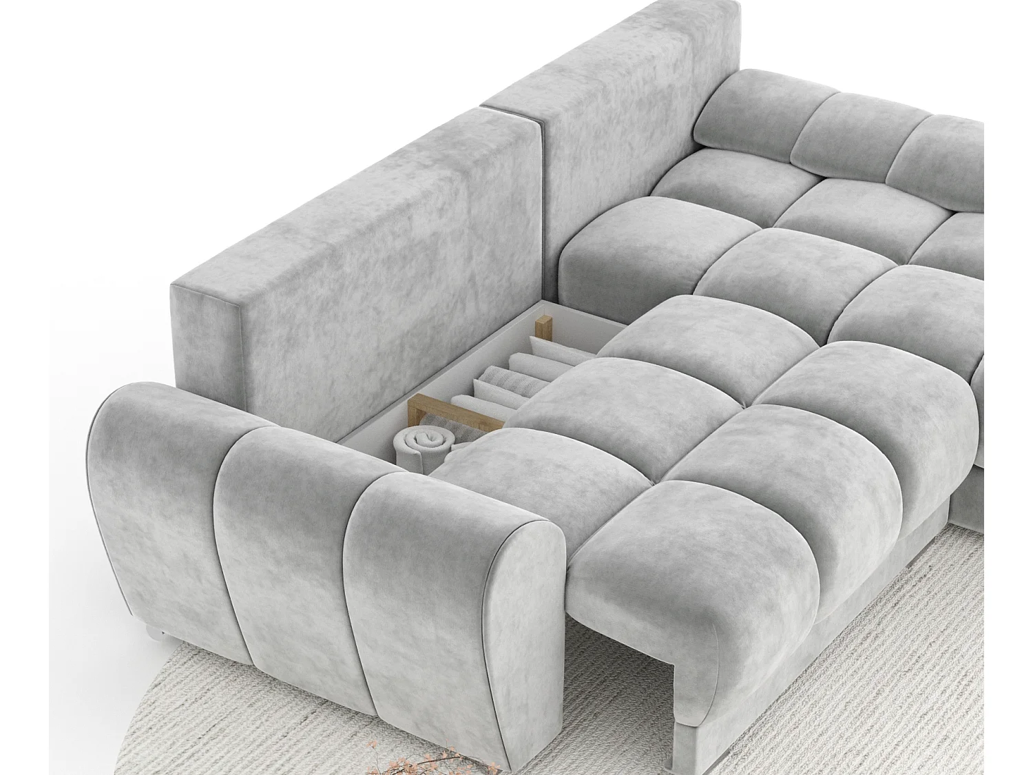 Canapé d'angle en tissu velours Peebles - 4 places - gris clair