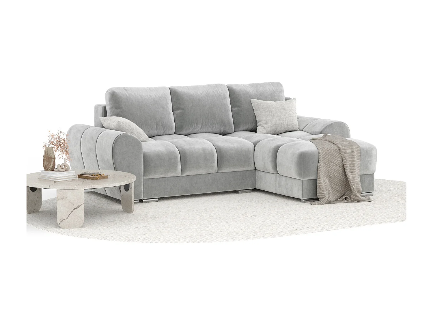 Canapé d'angle en tissu velours Peebles - 4 places - gris clair