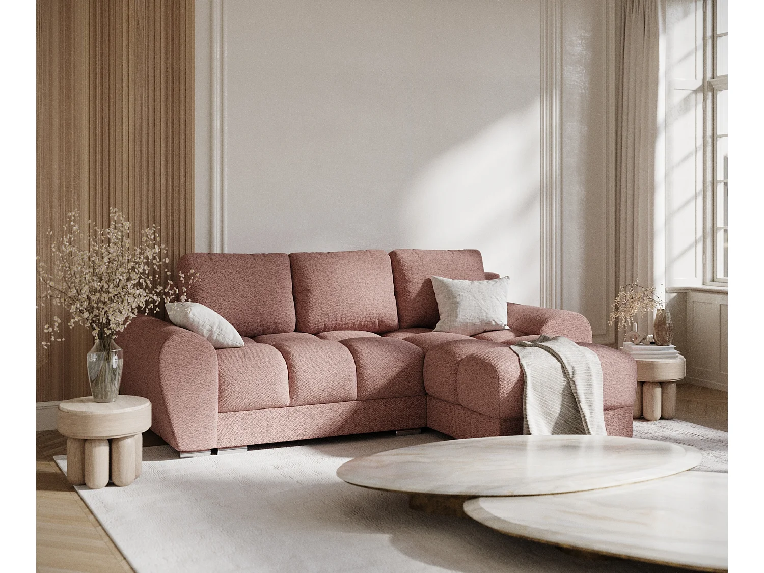 Canapé d'angle en toile tissée Peebles - 4 places - rose