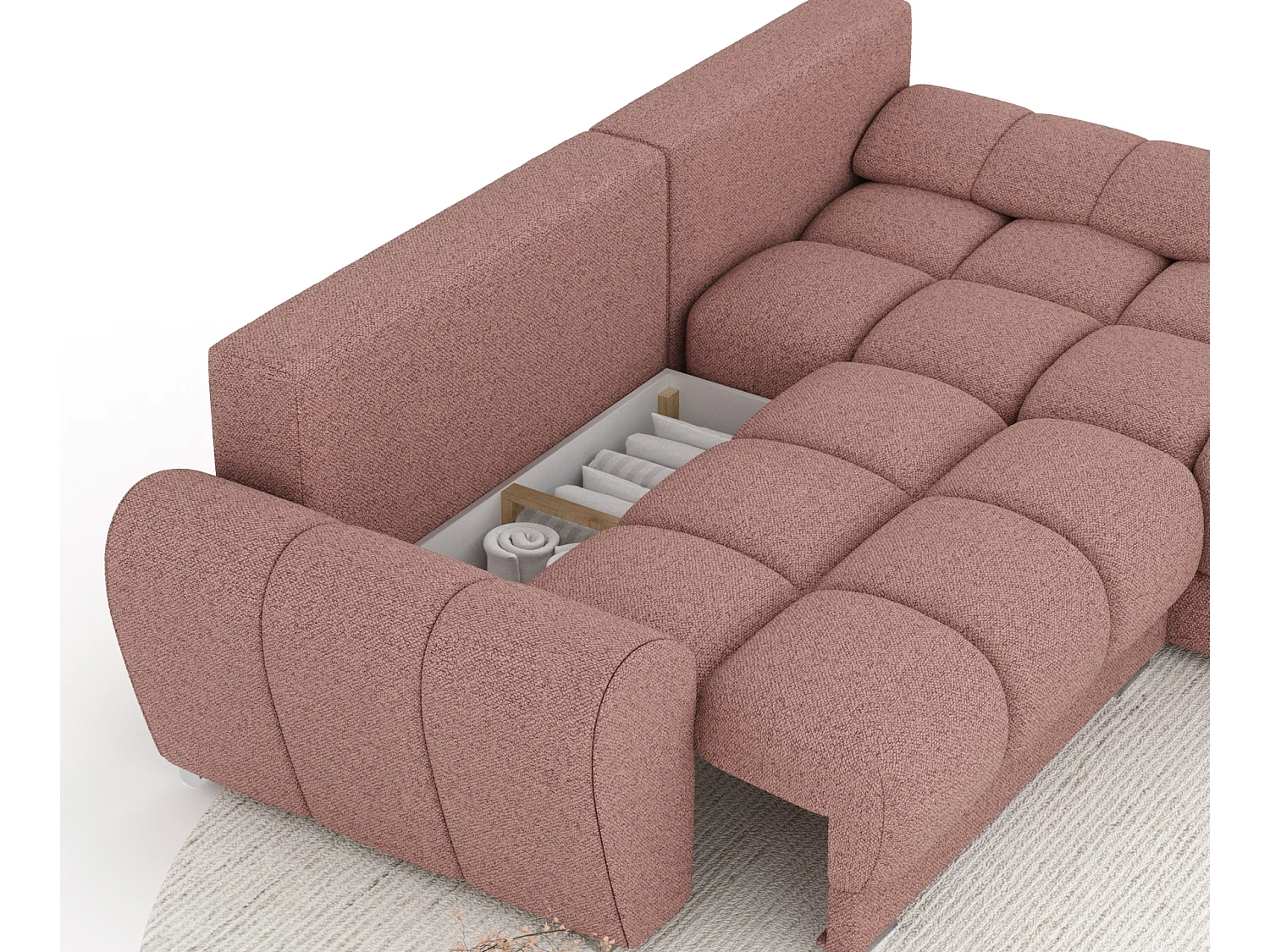 Canapé d'angle en toile tissée Peebles - 4 places - rose