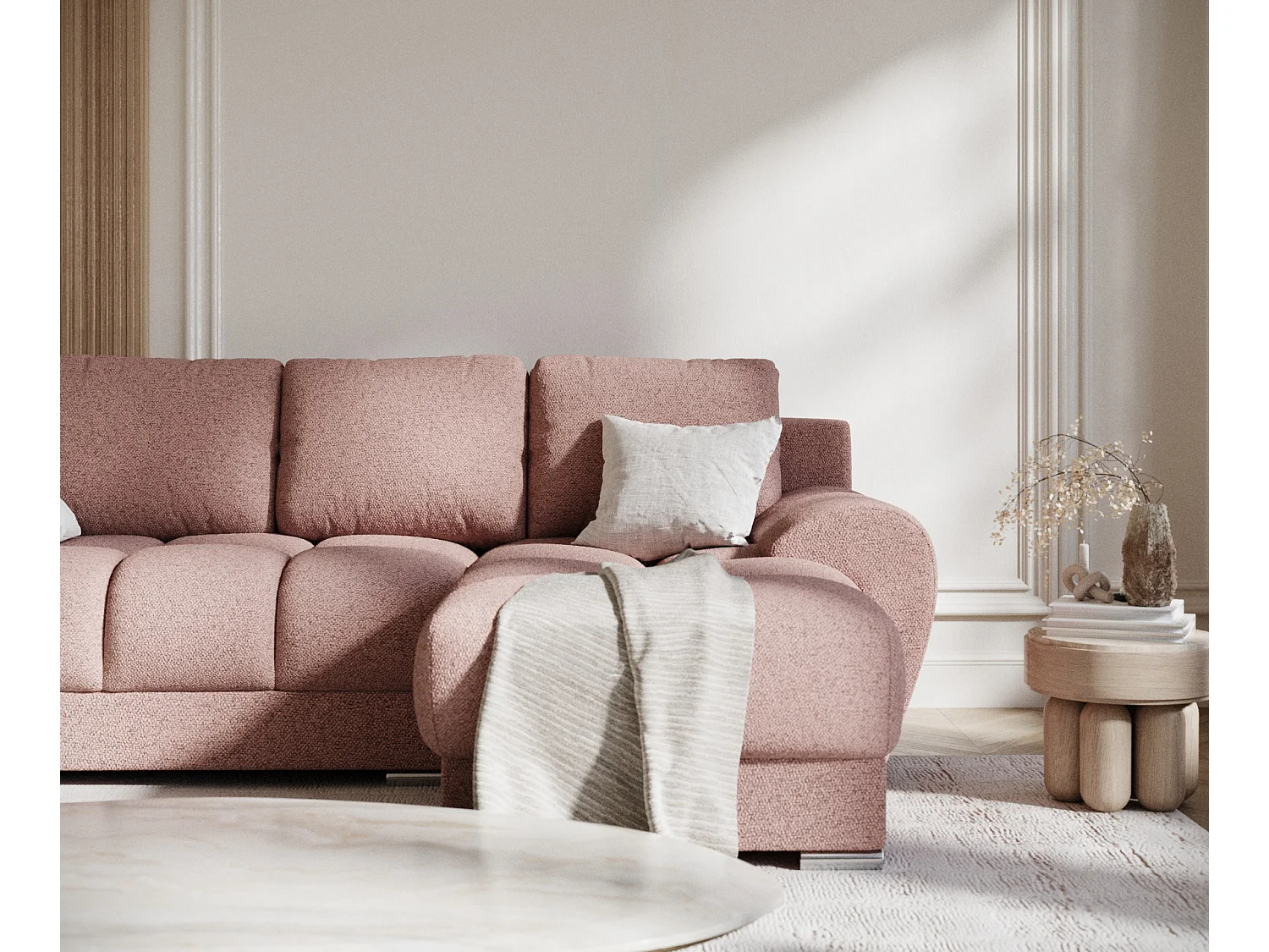 Canapé d'angle en toile tissée Peebles - 4 places - rose