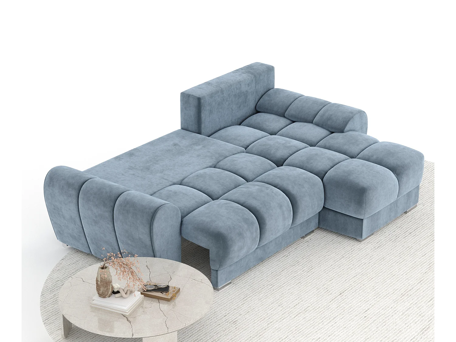 Canapé d'angle en tissu velours Peebles - 4 places - bleu