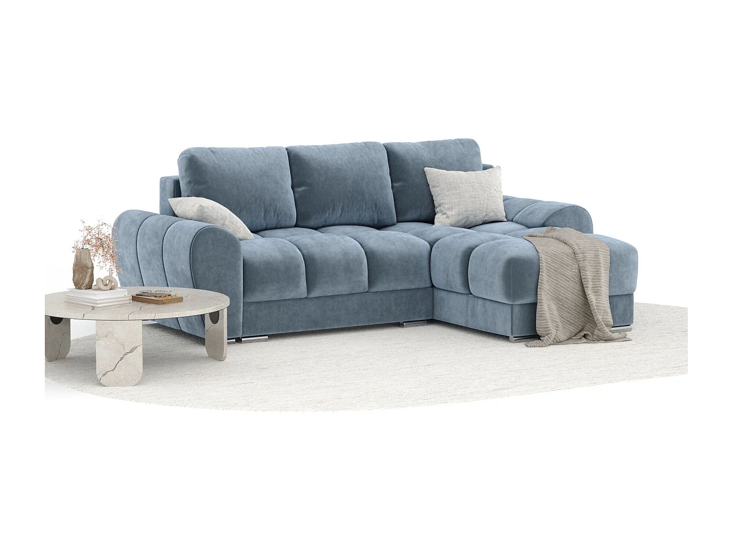 Canapé d'angle en tissu velours Peebles - 4 places - bleu