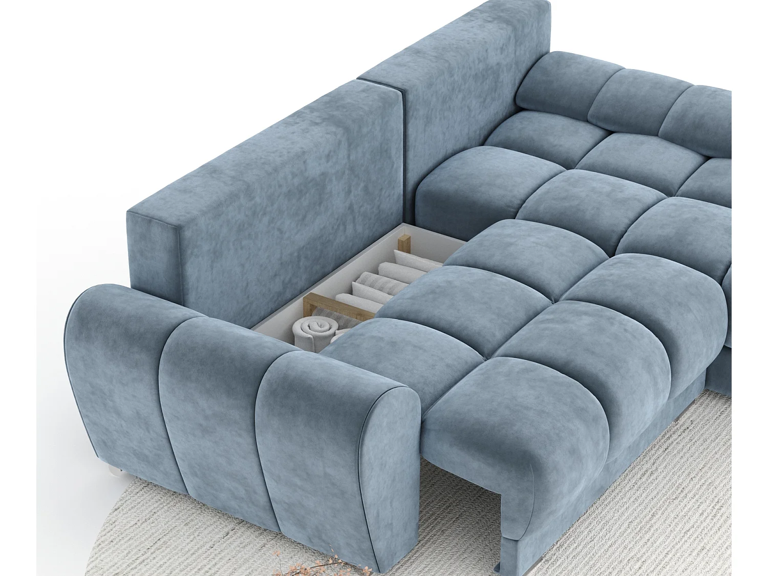 Canapé d'angle en tissu velours Peebles - 4 places - bleu