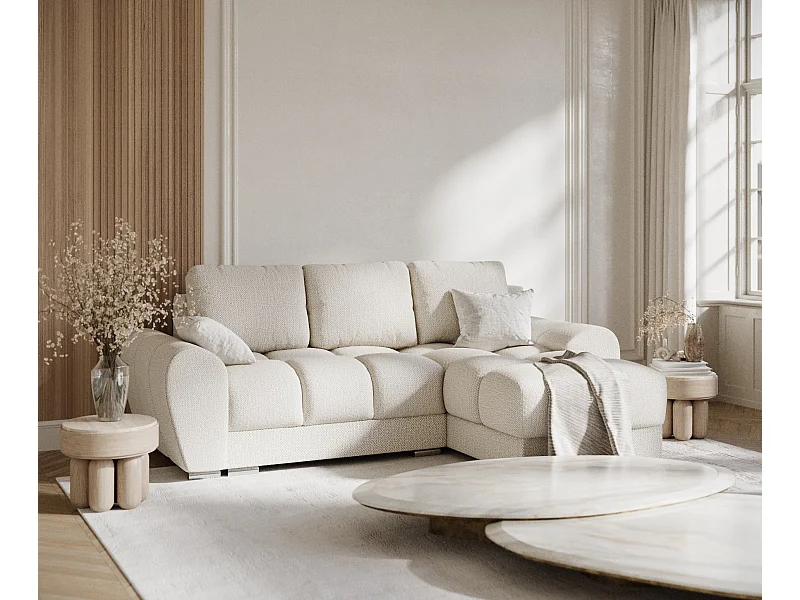 Canapé d'angle en tissu chenille Peebles - 4 places - creme