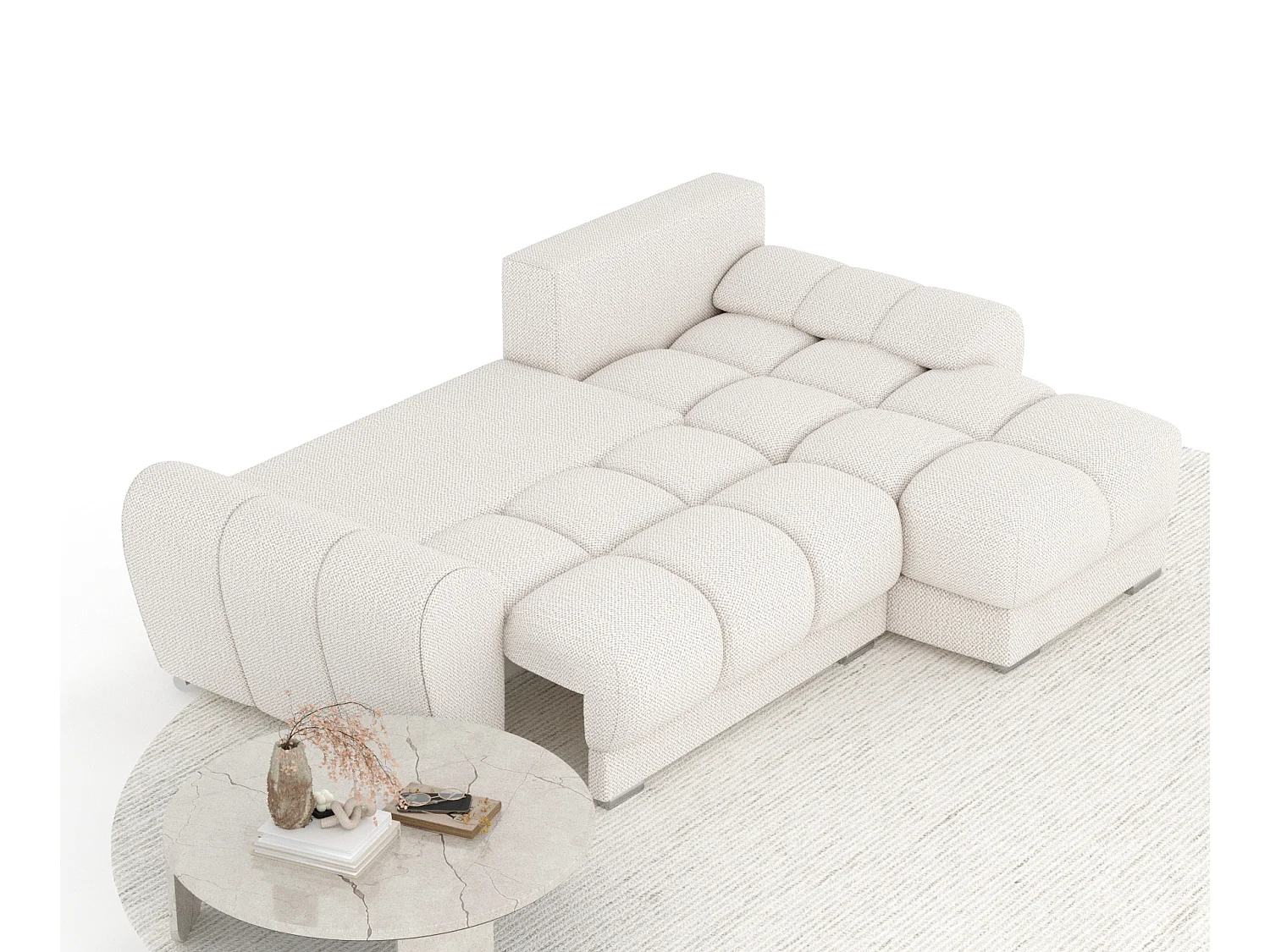 Canapé d'angle en tissu chenille Peebles - 4 places - creme