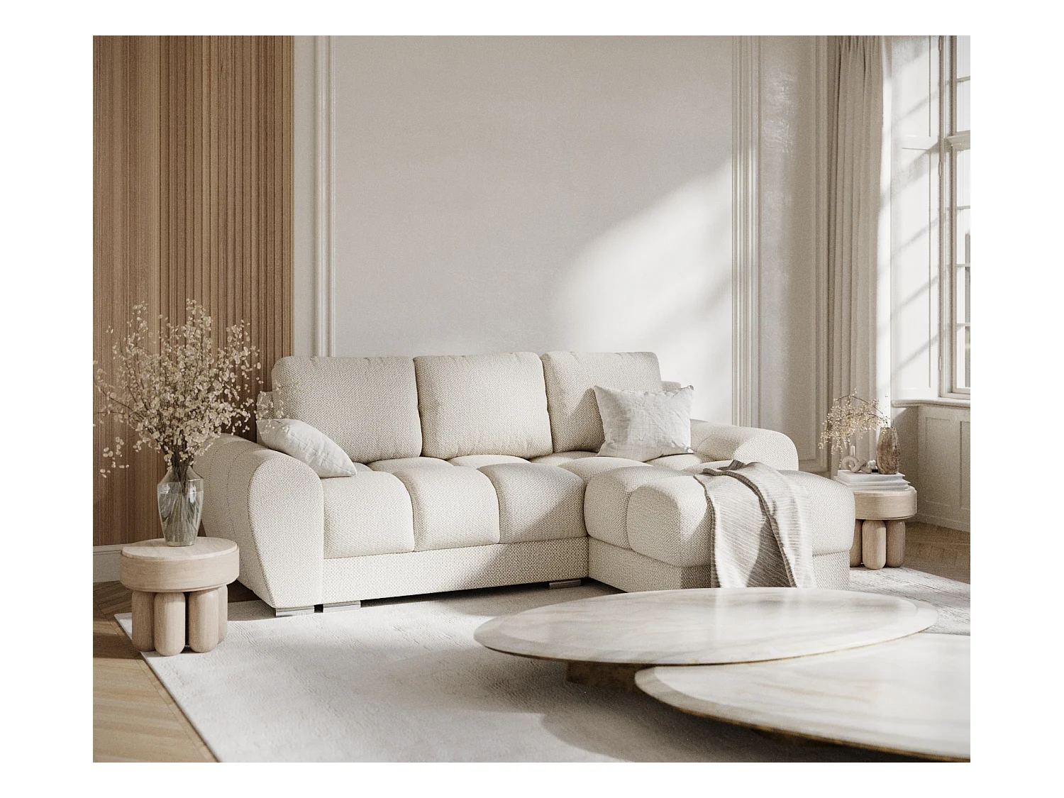 Ecksofa aus Chenille-Stoff Peebles - Vier-Personen - creme