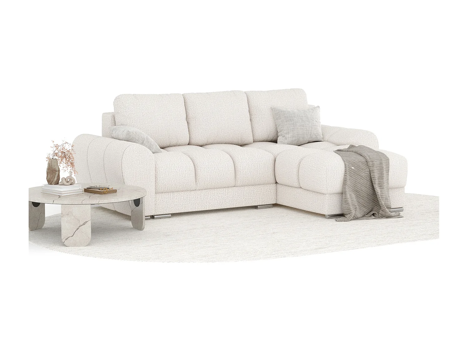 Canapé d'angle en tissu chenille Peebles - 4 places - creme