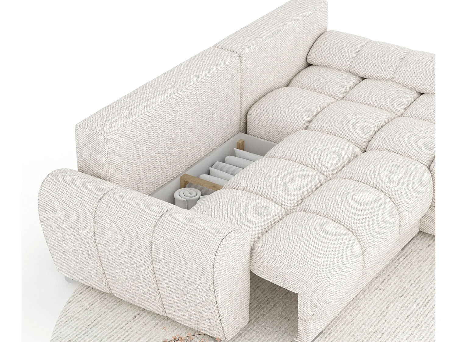 Canapé d'angle en tissu chenille Peebles - 4 places - creme