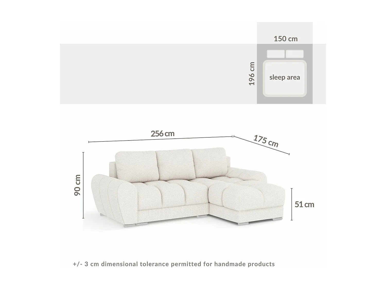 Canapé d'angle en tissu chenille Peebles - 4 places - creme