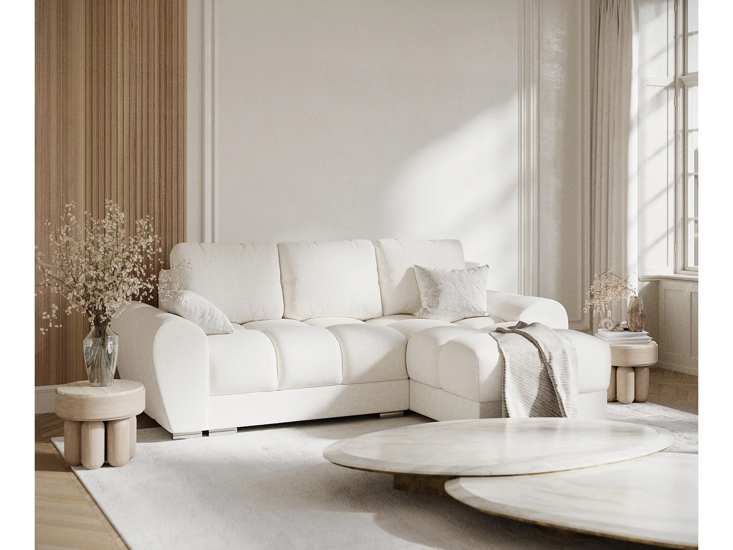 Canapé d'angle en toile tissée Peebles - 4 places - creme