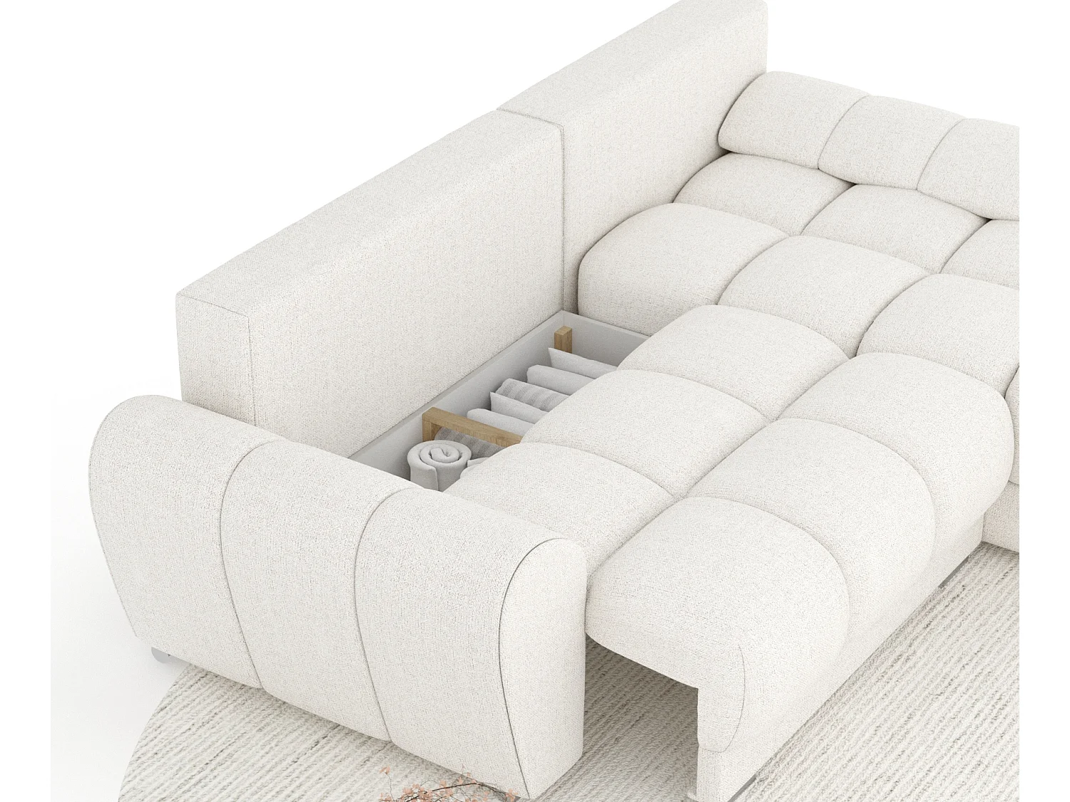 Canapé d'angle en toile tissée Peebles - 4 places - creme