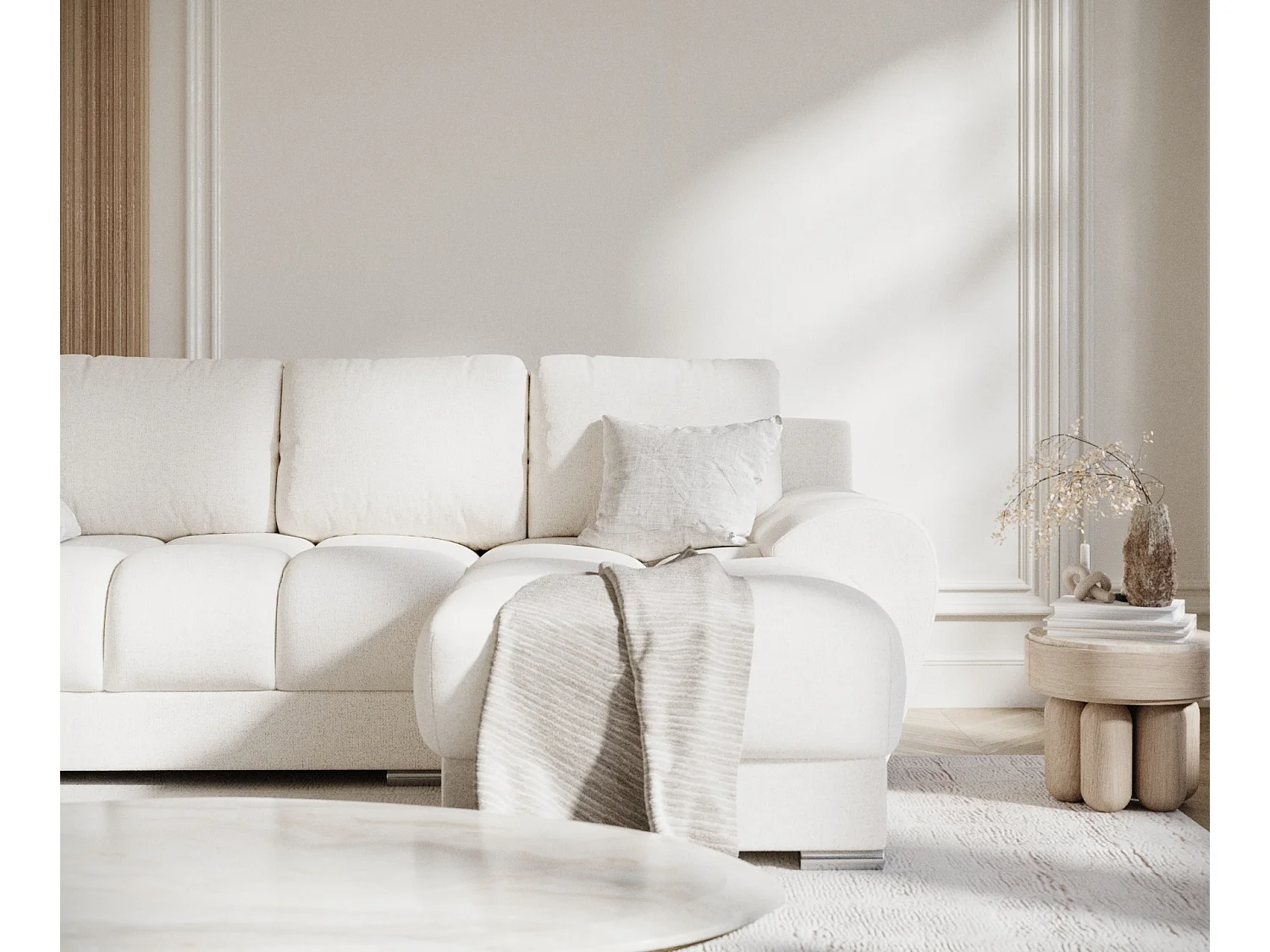 Canapé d'angle en toile tissée Peebles - 4 places - creme