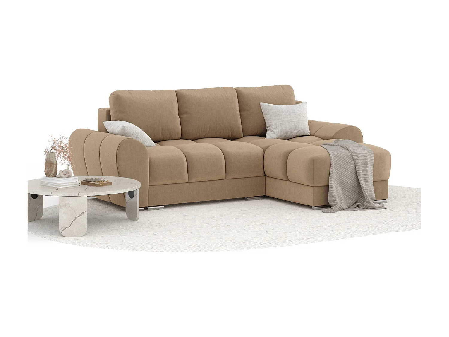 Canapé d'angle en tissu velours Peebles - 4 places - beige