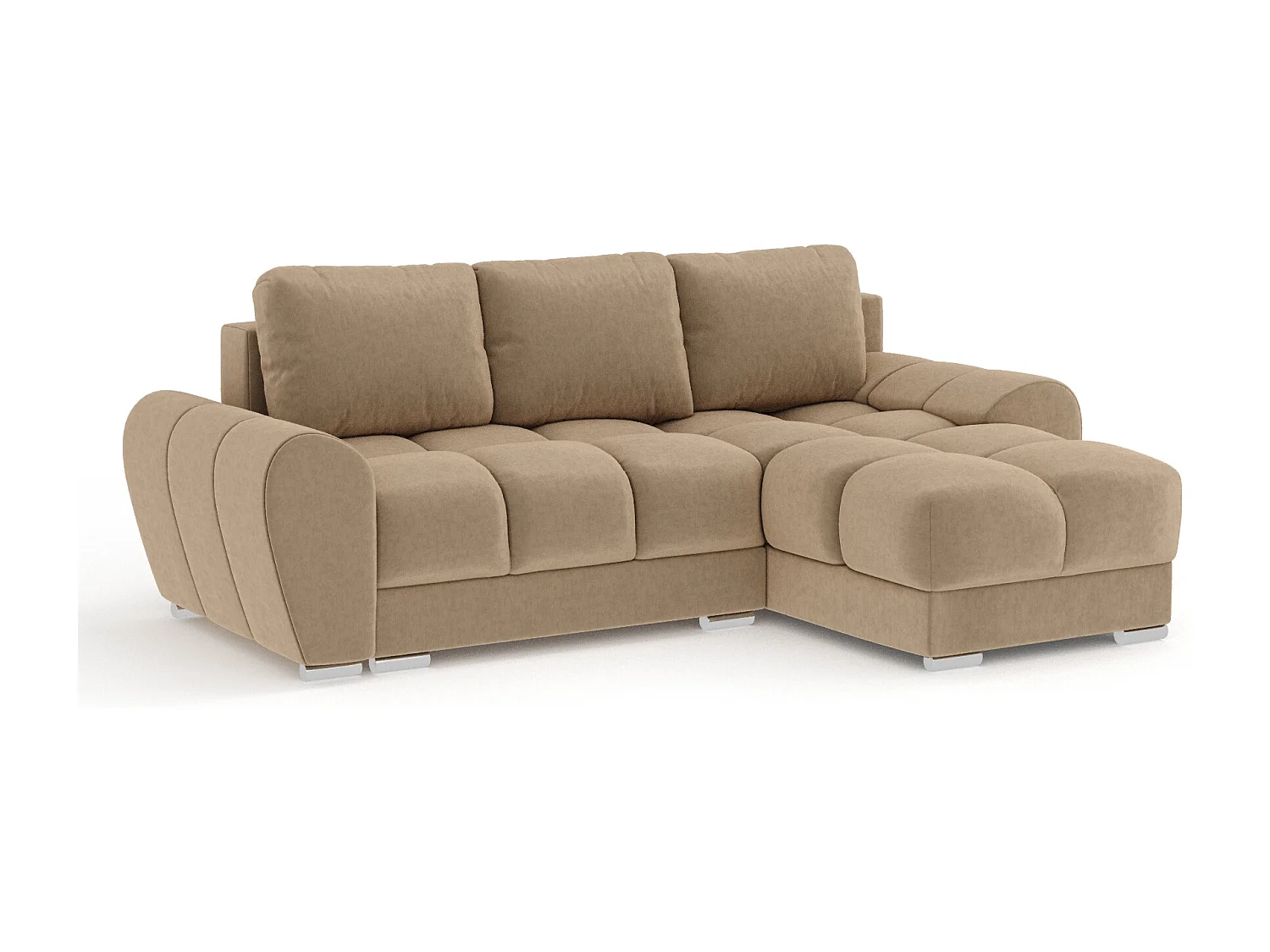 Canapé d'angle en tissu velours Peebles - 4 places - beige