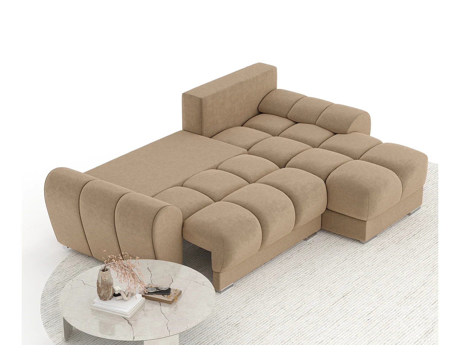 Canapé d'angle en tissu velours Peebles - 4 places - beige