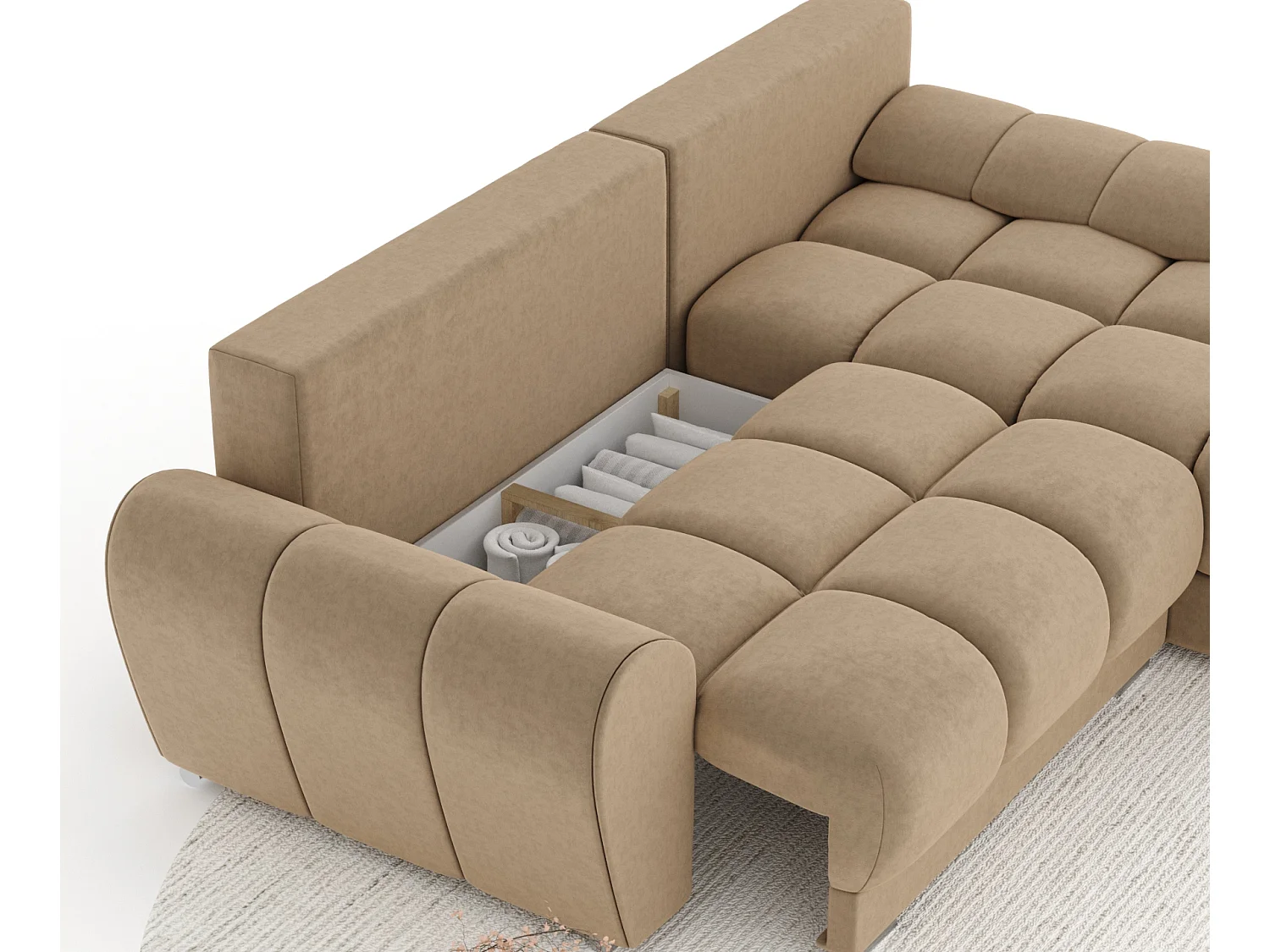 Canapé d'angle en tissu velours Peebles - 4 places - beige