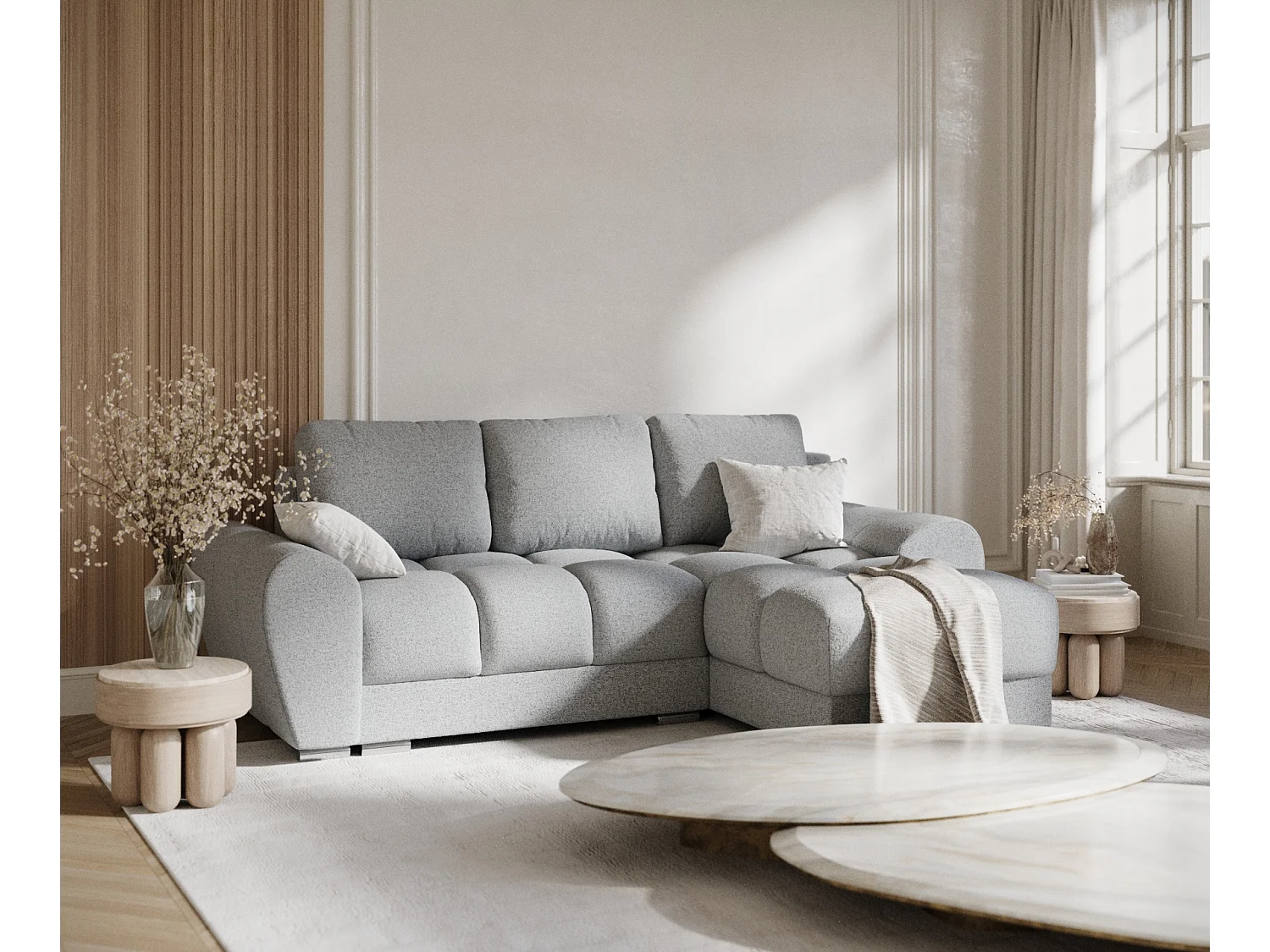 Canapé d'angle en toile tissée Peebles - 4 places - gris clair