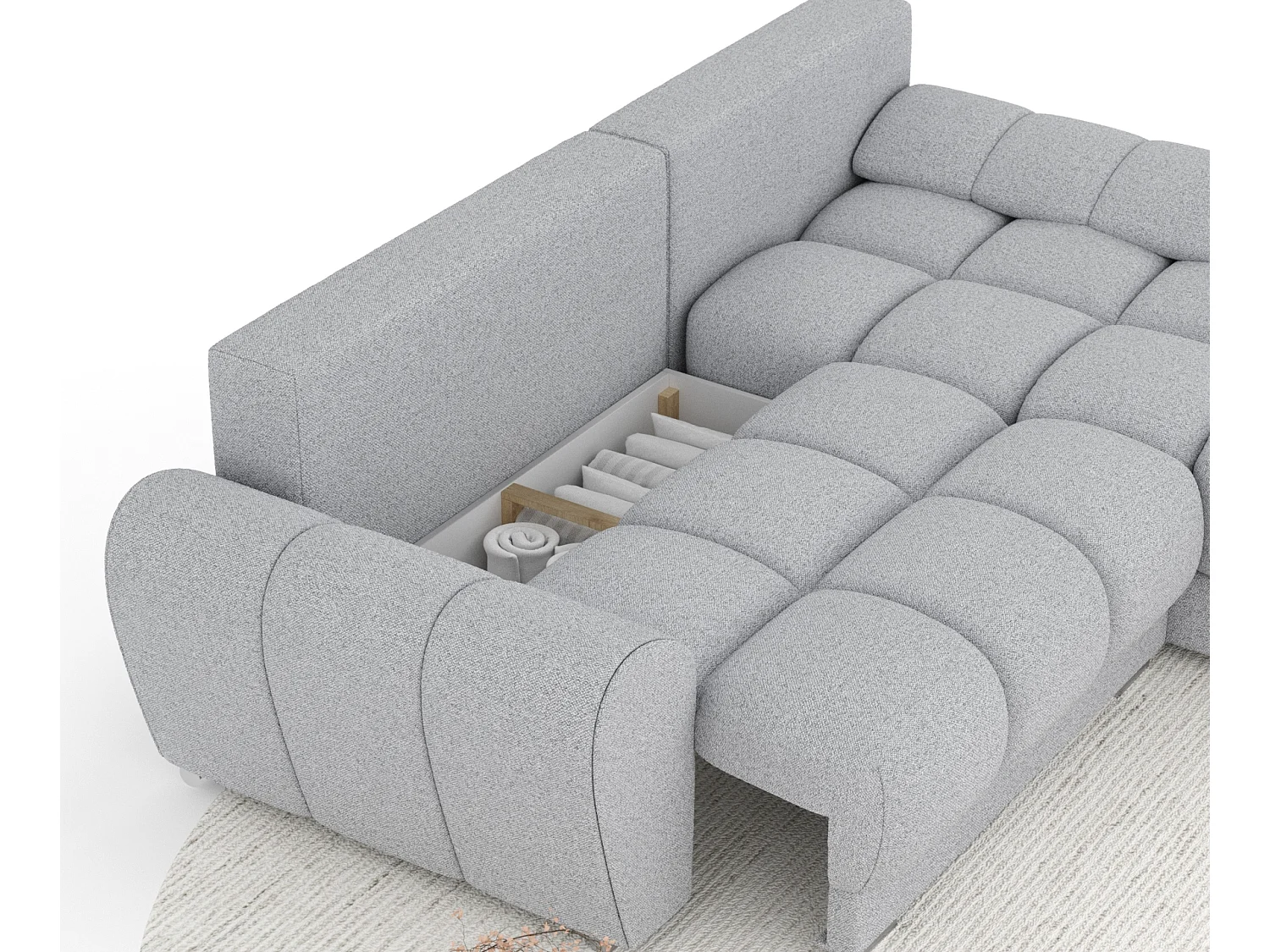 Canapé d'angle en toile tissée Peebles - 4 places - gris clair