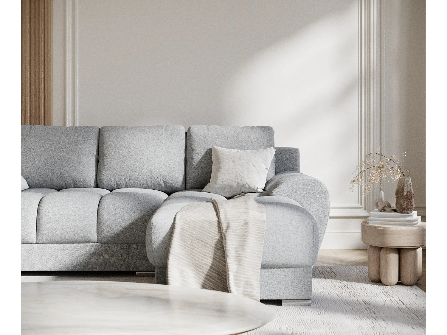 Canapé d'angle en toile tissée Peebles - 4 places - gris clair