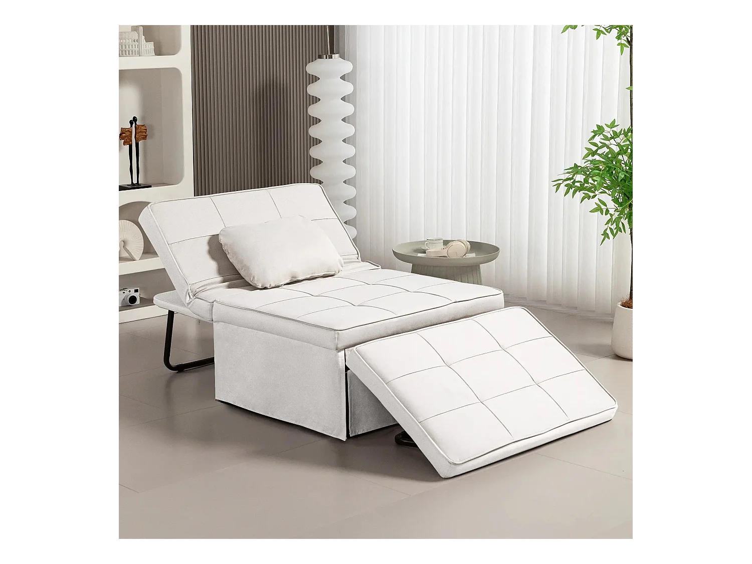Sillón cama Jaspe Homcom respaldo 5 posiciones con reposapiés crema 78X95X179 cm