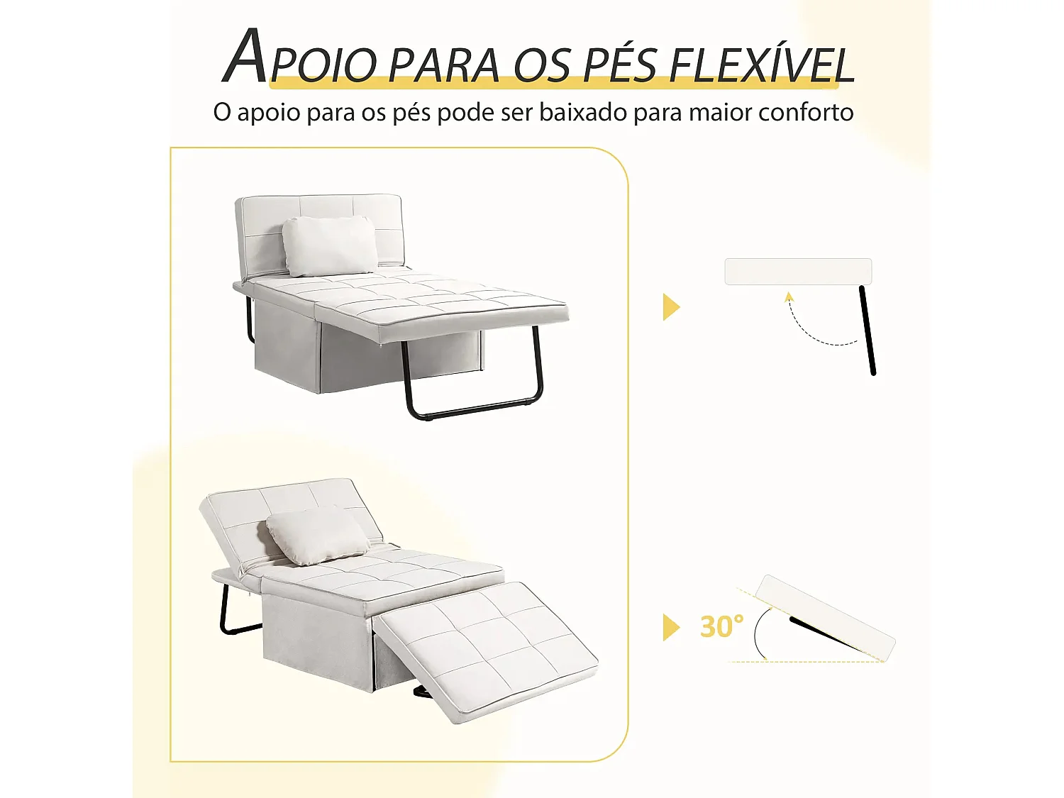 Sillón cama Jaspe Homcom respaldo 5 posiciones con reposapiés crema 78X95X179 cm
