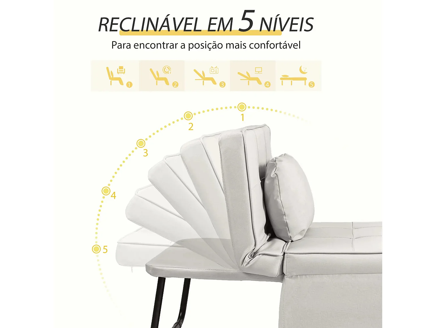 Sillón cama Jaspe Homcom respaldo 5 posiciones con reposapiés crema 78X95X179 cm