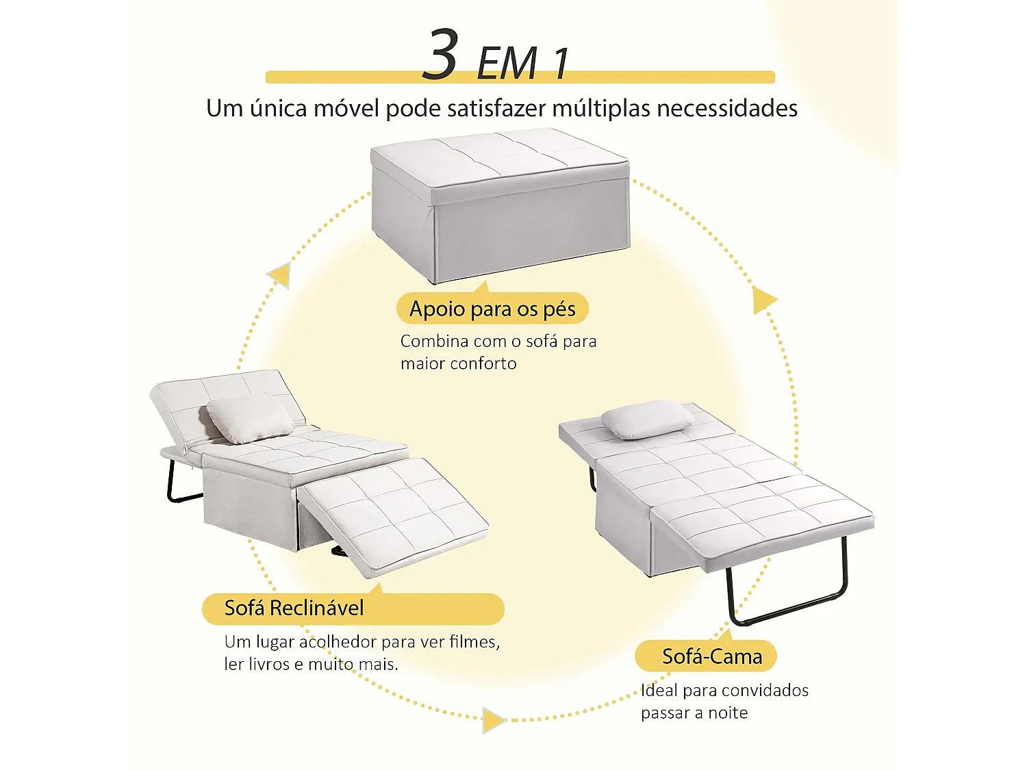 Sillón cama Jaspe Homcom respaldo 5 posiciones con reposapiés crema 78X95X179 cm