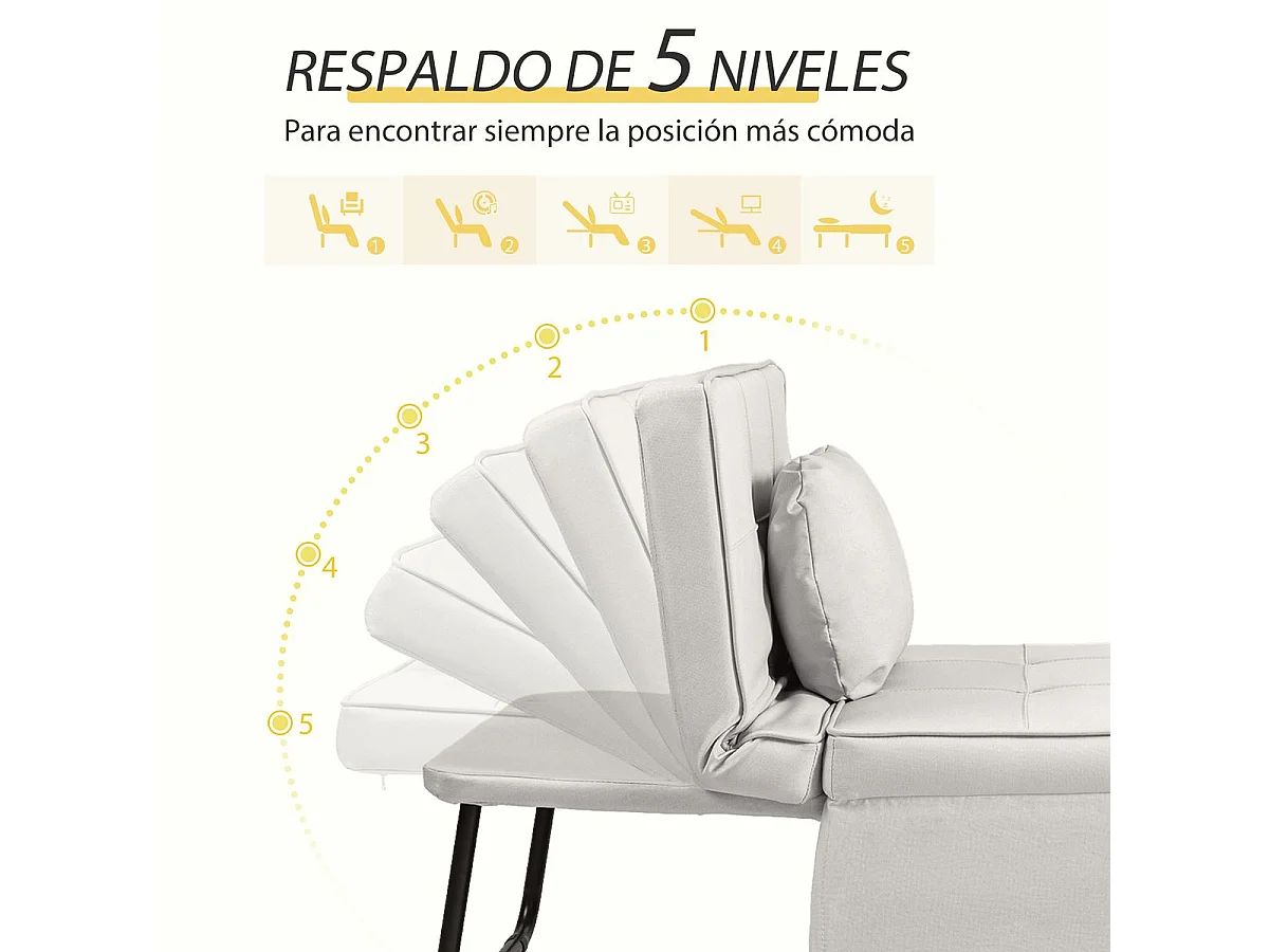 Sillón cama Jaspe Homcom respaldo 5 posiciones con reposapiés crema 78X95X179 cm