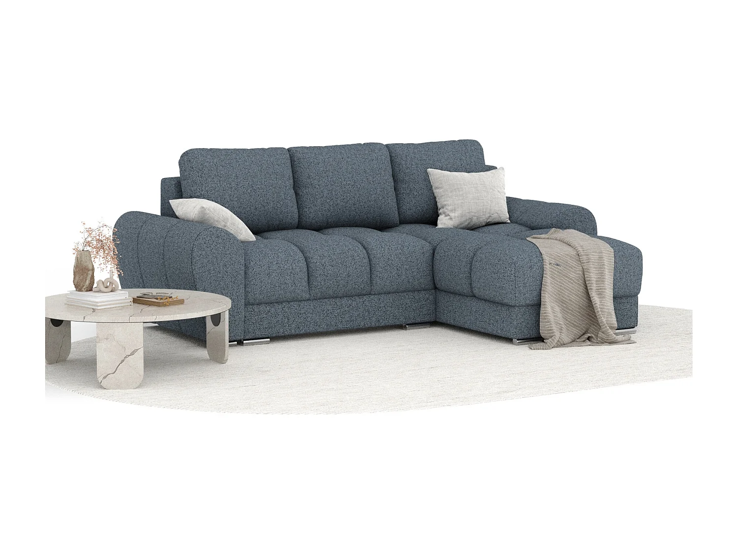 Canapé d'angle en toile tissée Peebles - 4 places - bleu foncé