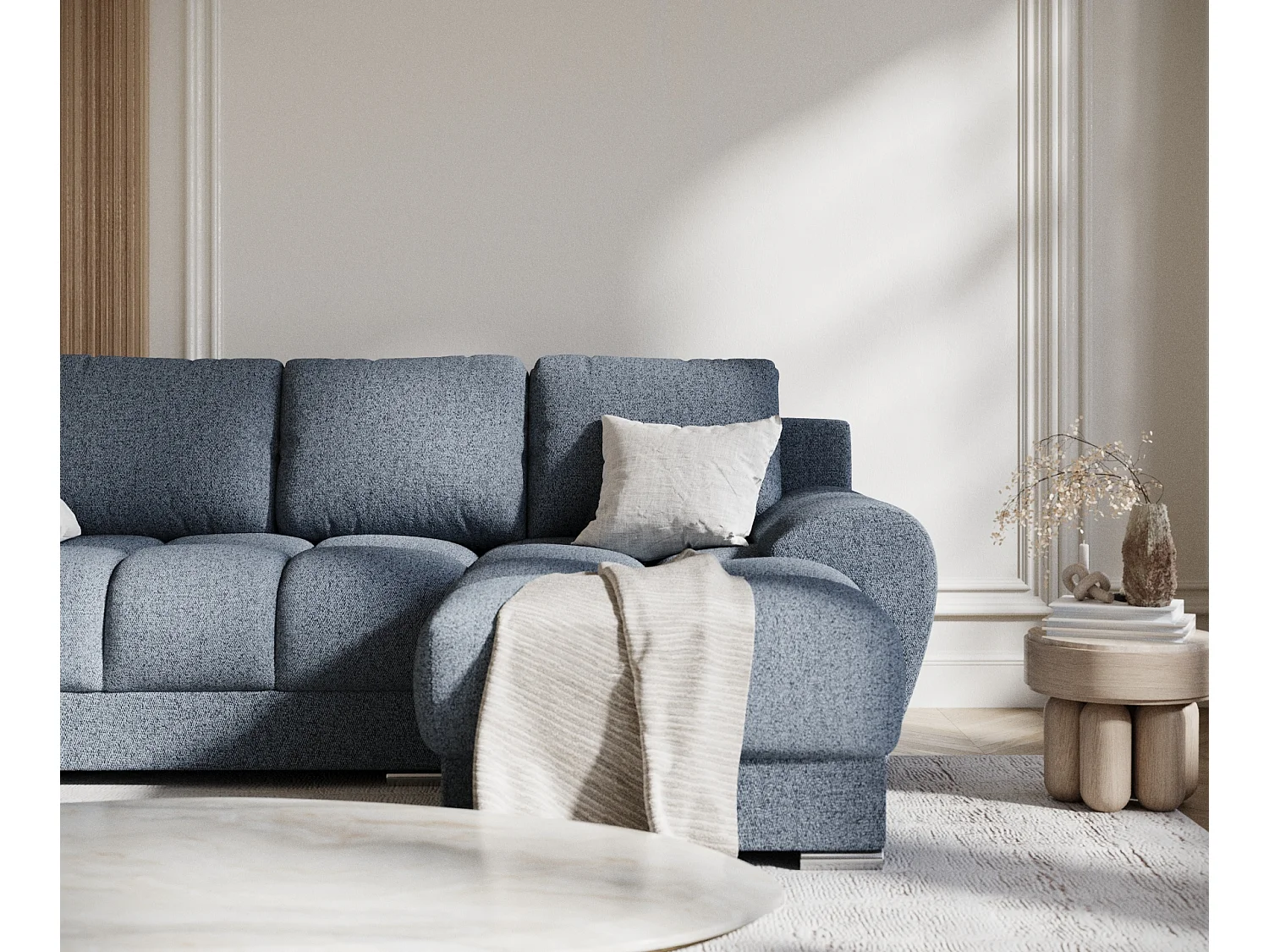 Canapé d'angle en toile tissée Peebles - 4 places - bleu foncé