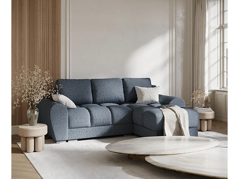 Hoekbank van geweven stof Peebles - 4 plaatsen - donkerblauw