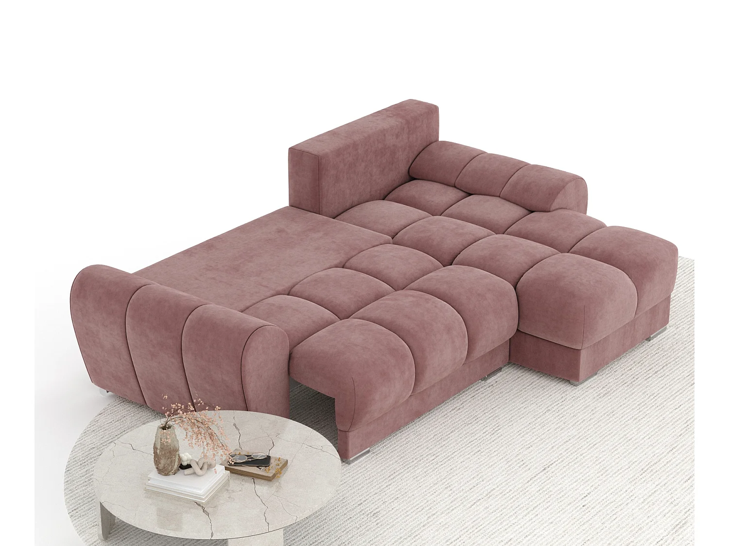 Canapé d'angle en tissu velours Peebles - 4 places - rose