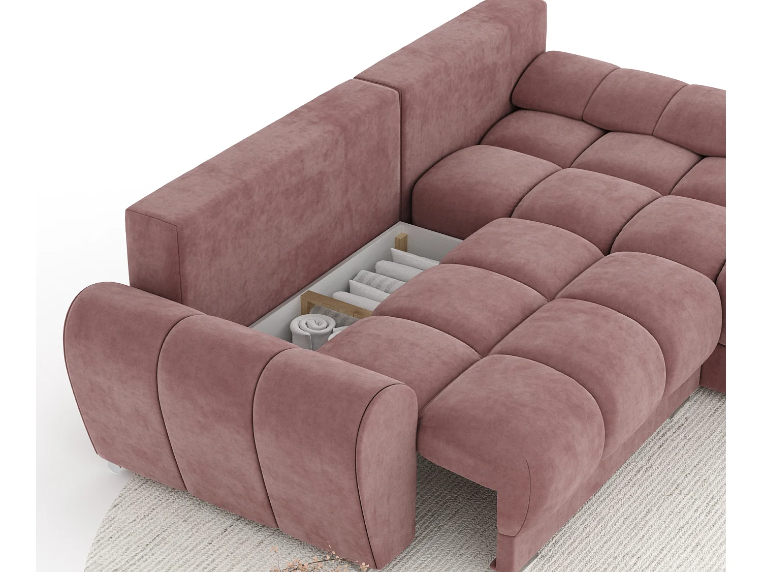 Canapé d'angle en tissu velours Peebles - 4 places - rose