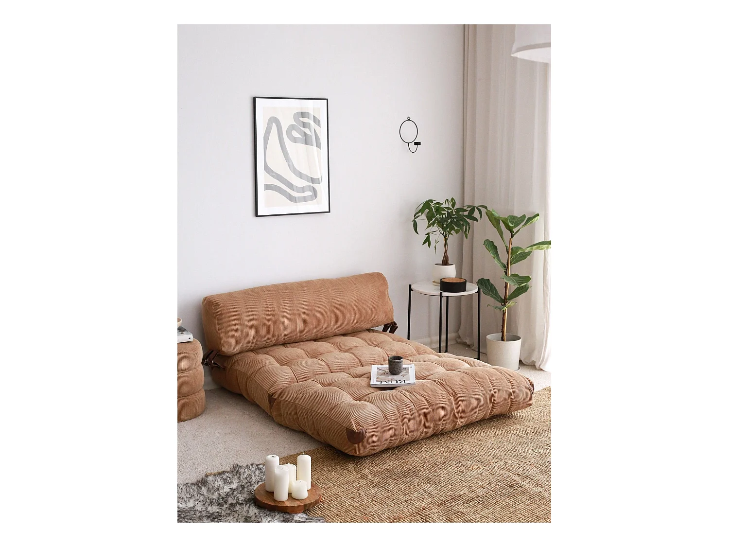 Chauffeuse 2 places convertible Ordila Velours côtelé Camel