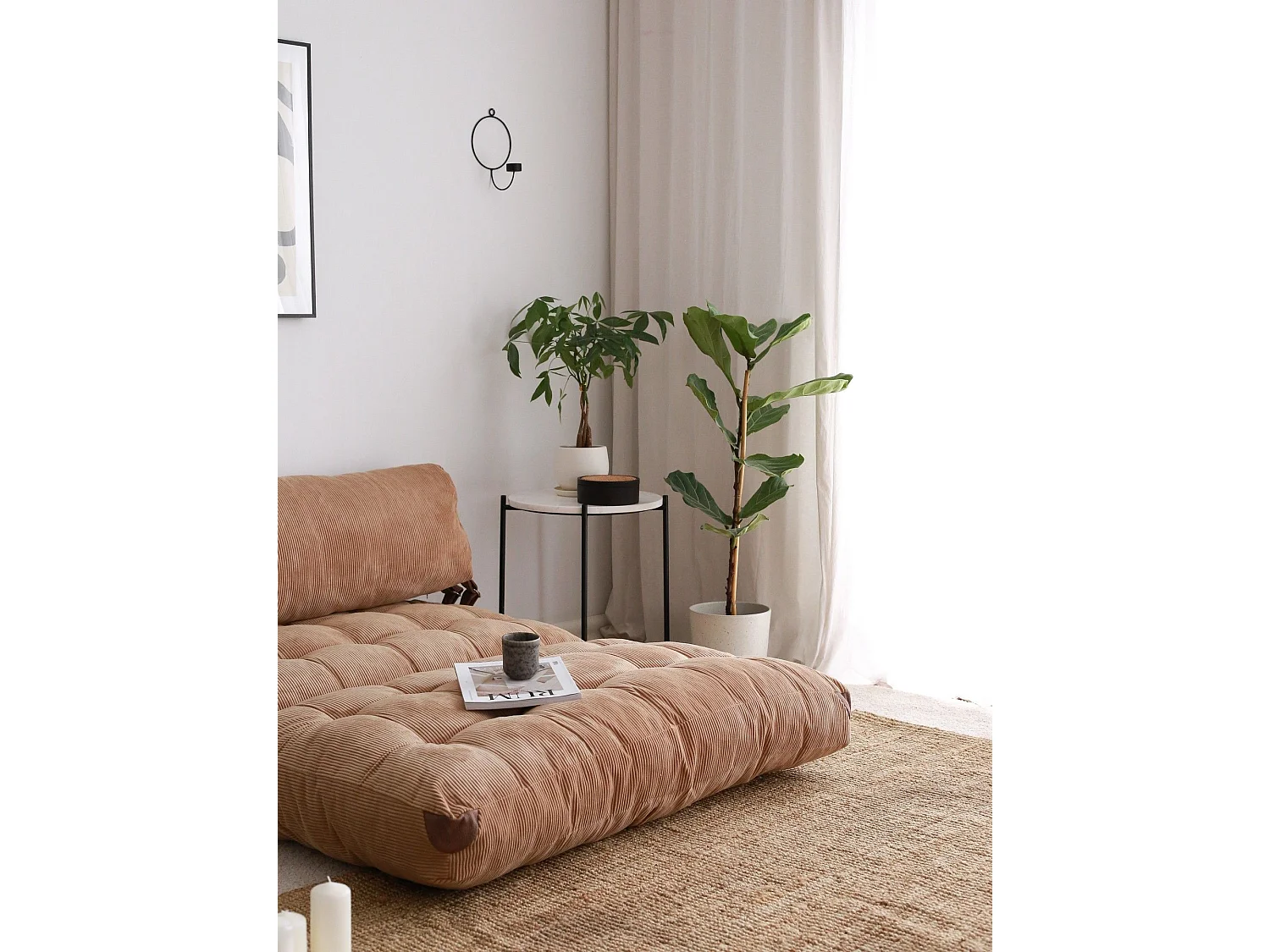 Chauffeuse 2 places convertible Ordila Velours côtelé Camel