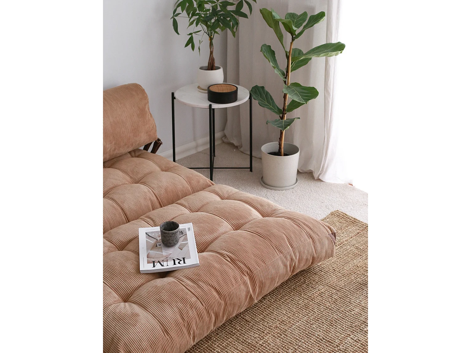 Chauffeuse 2 places convertible Ordila Velours côtelé Camel