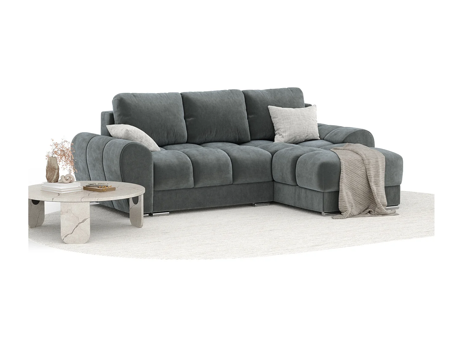 Canapé d'angle en tissu velours Peebles - 4 places - gris