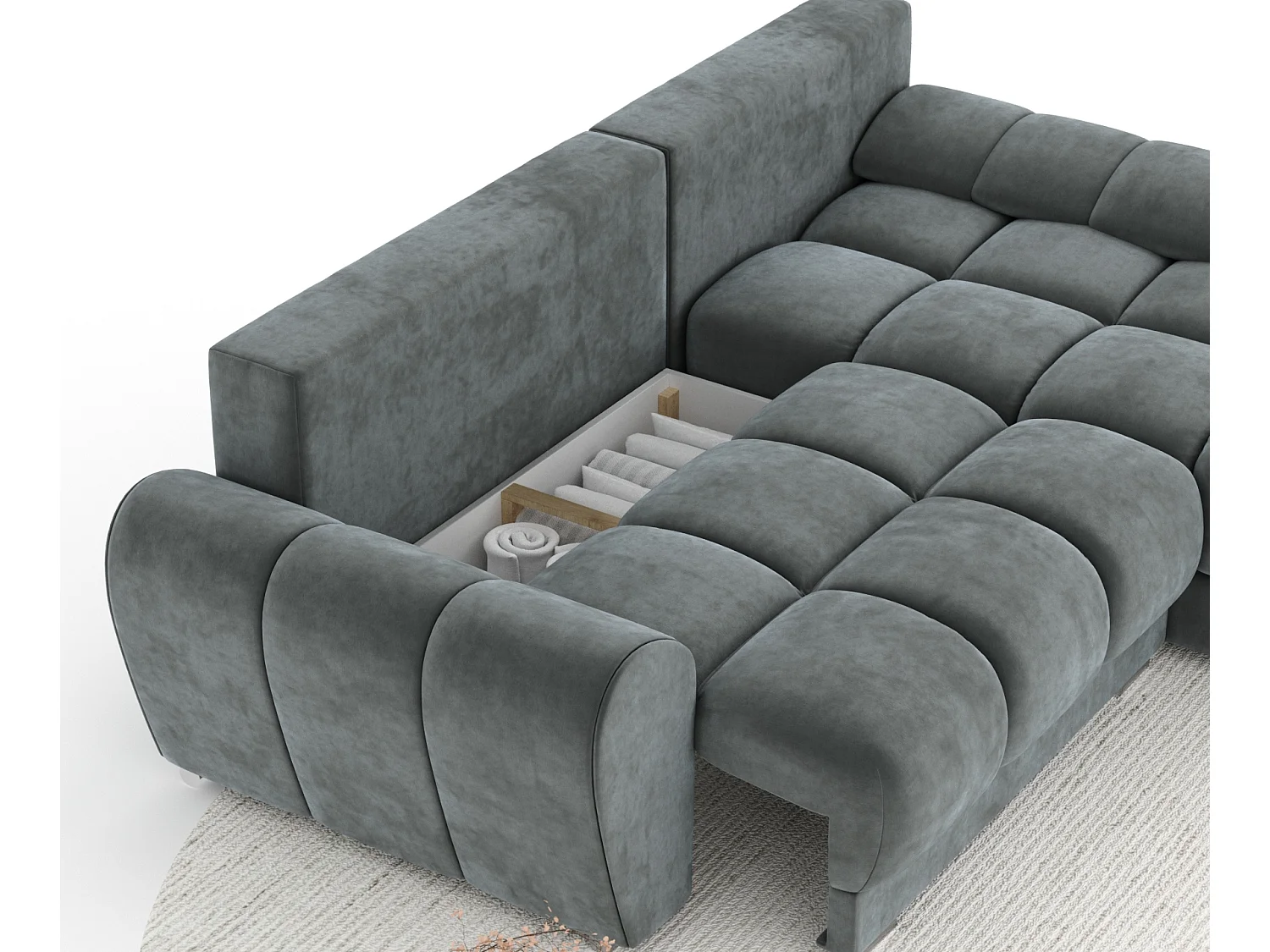 Canapé d'angle en tissu velours Peebles - 4 places - gris