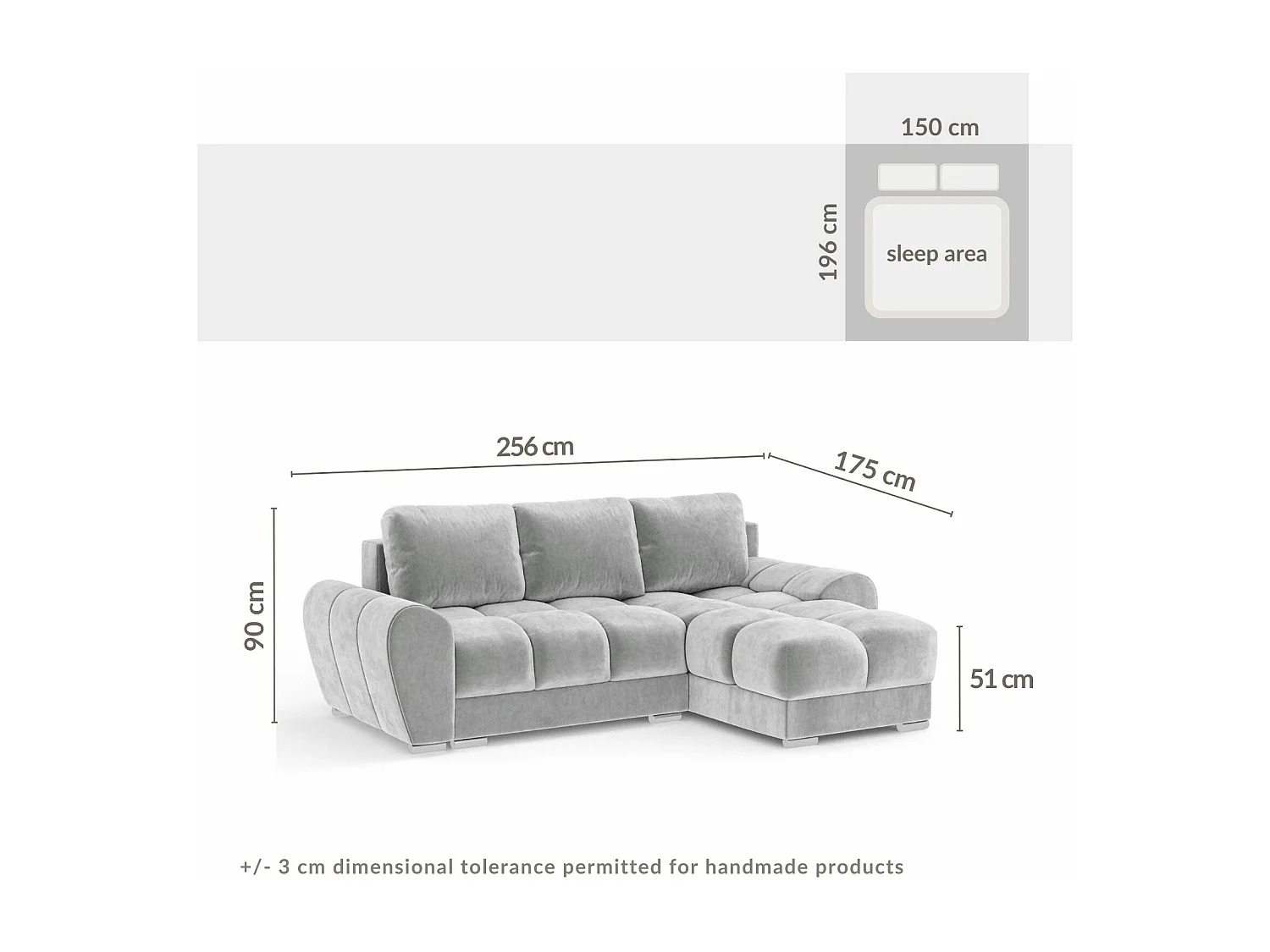 Canapé d'angle en tissu velours Peebles - 4 places - gris