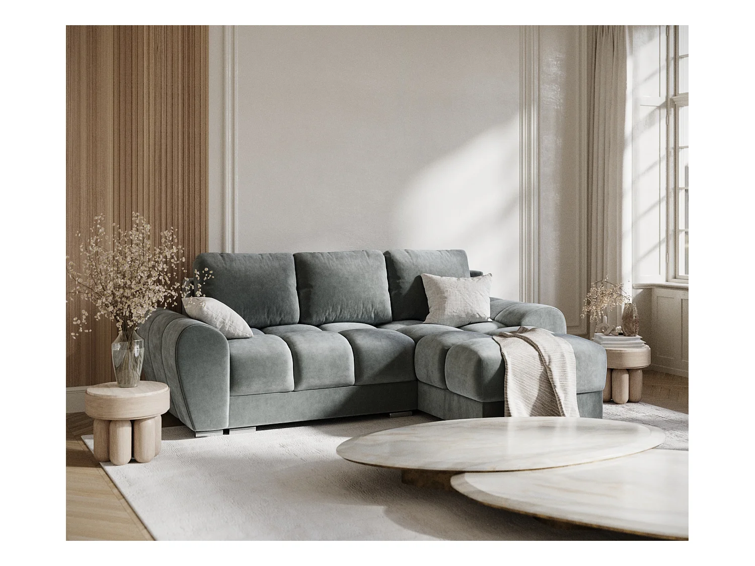 Ecksofa aus Samtstoff Peebles - Vier-Personen - grau