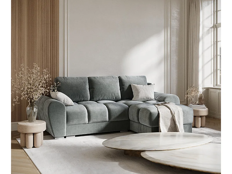 Canapé d'angle en tissu velours Peebles - 4 places - gris