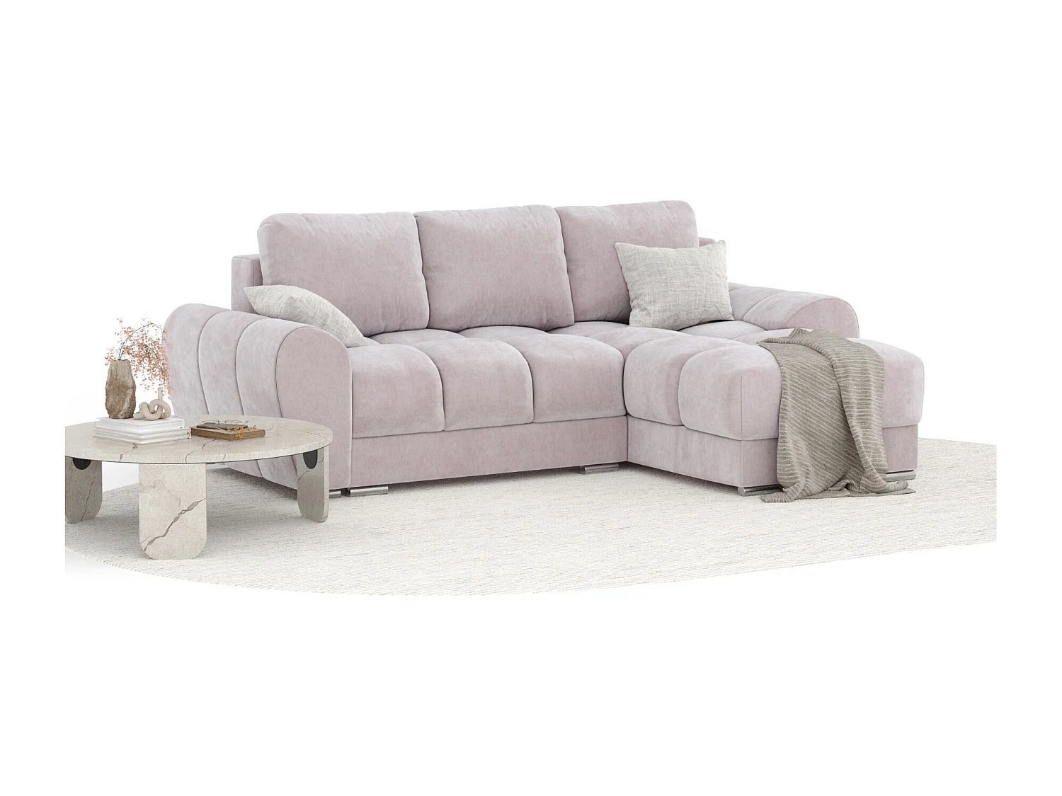 Canapé d'angle en tissu velours Peebles - 4 places - lilas